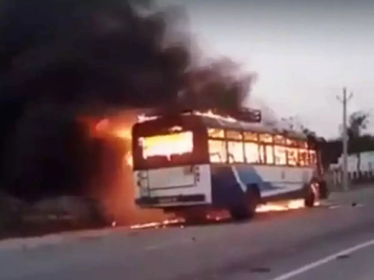 RTC bus catches fire in Jubilee bus station