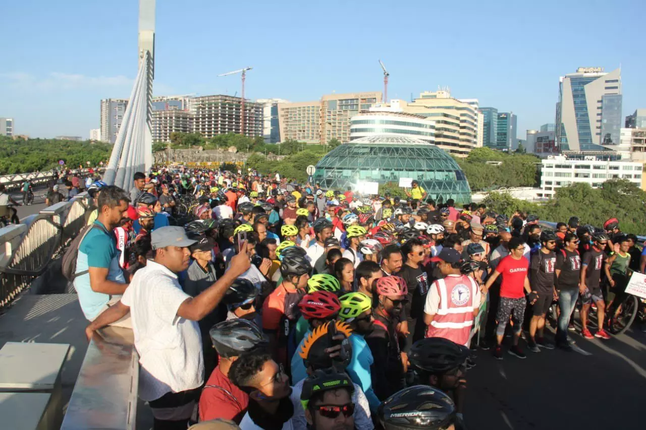 Durgam Cheruvu Cable Bridge comes alive with Hyderabad Cycling Revolution 2.0