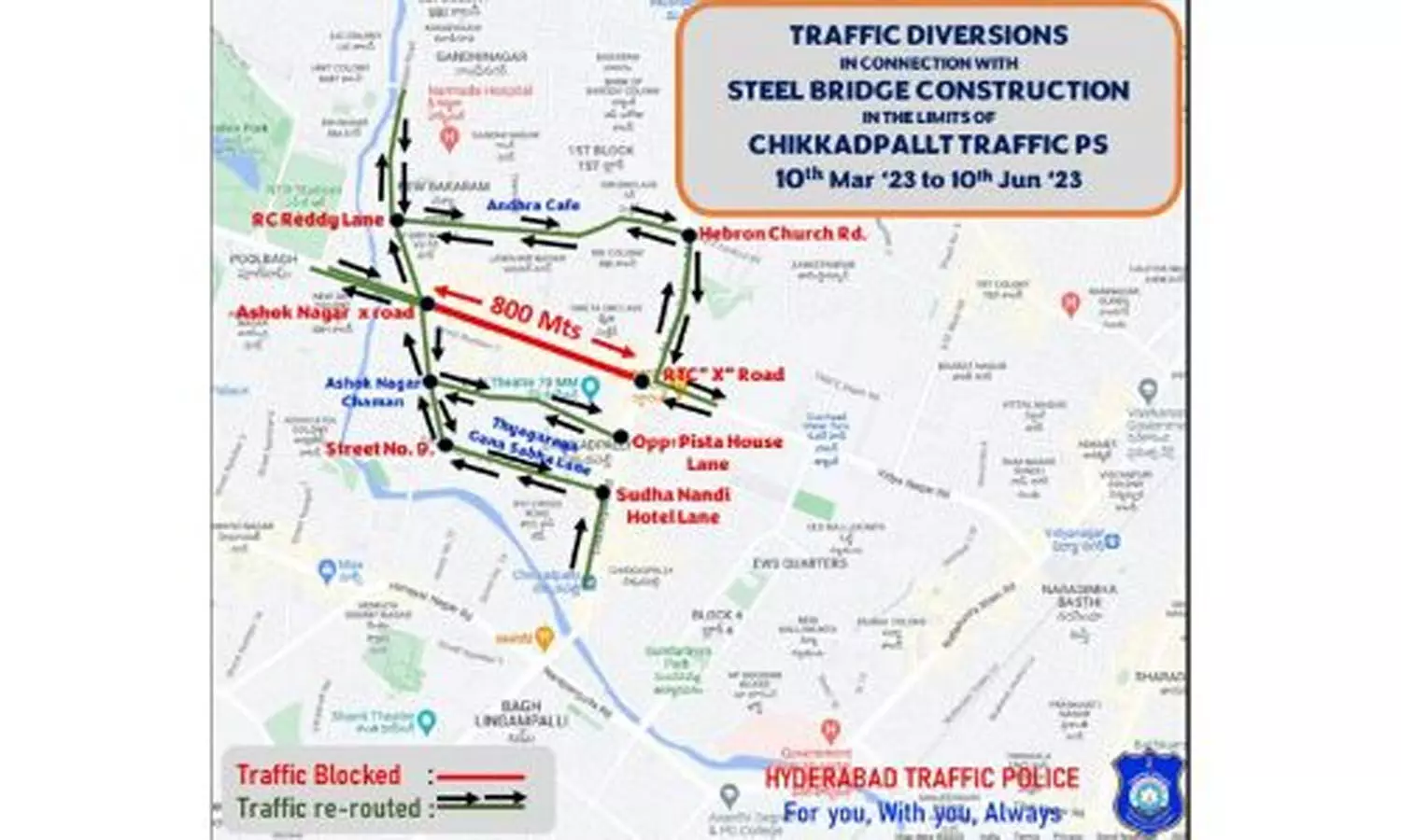 Steel bridge: Traffic diversions around Chikkadpally for three months