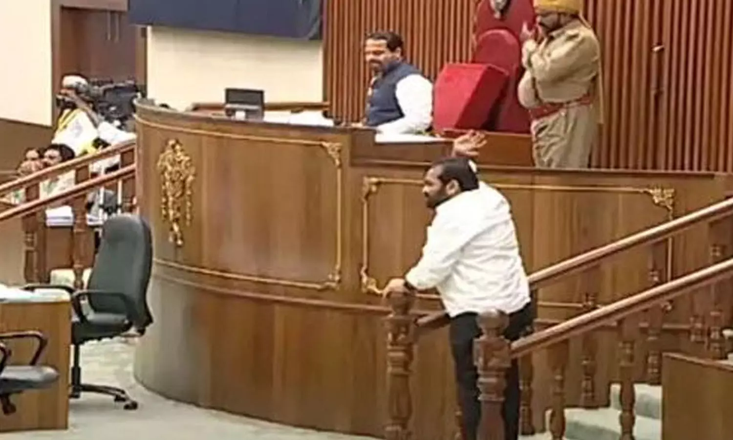 AP Assembly ruckus: Speaker suspends 13 members, Sridhar Reddy protests at podium