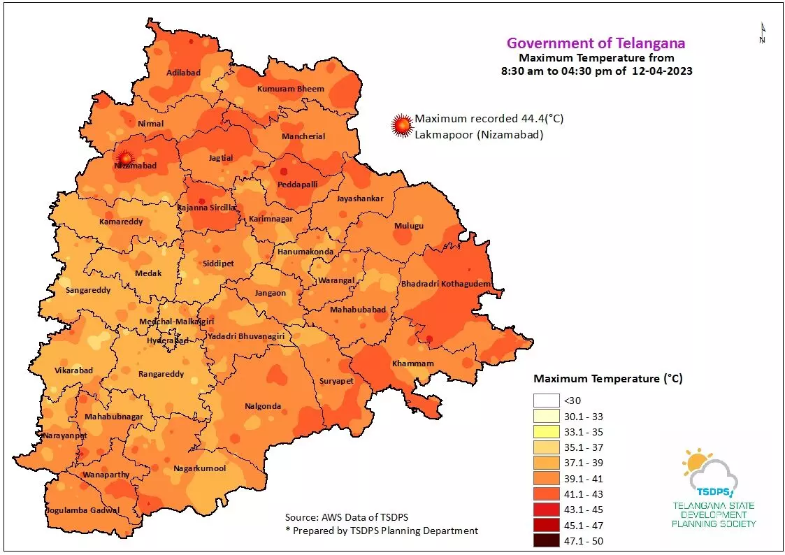 Telangana experiences severe heat, Nizamabad highest at 44.4 °C  on April 12