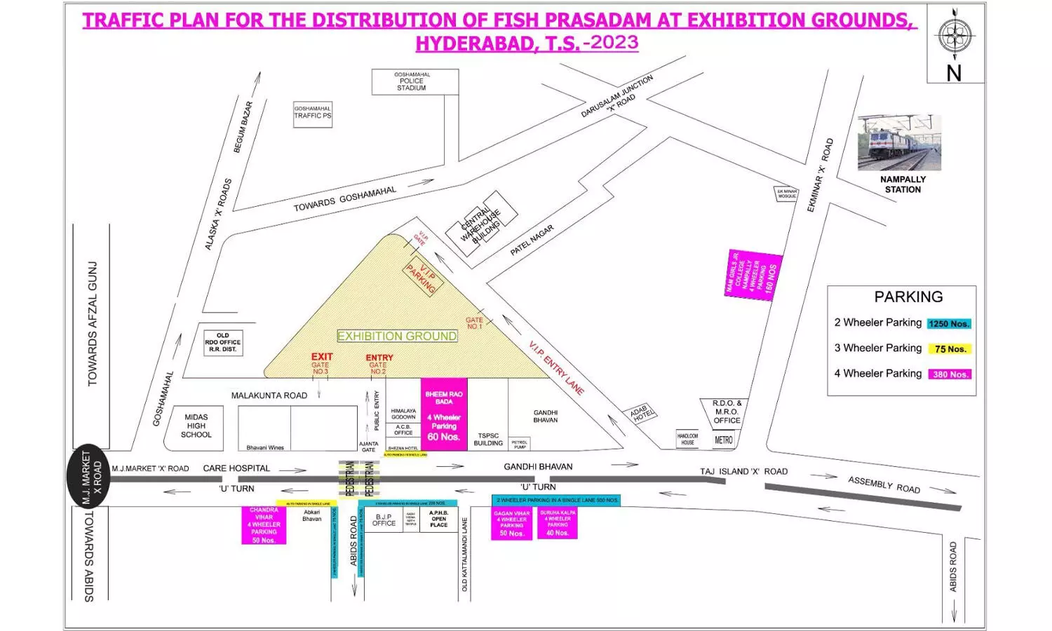 Traffic diversions in Hyderabad for annual fish prasadam distribution