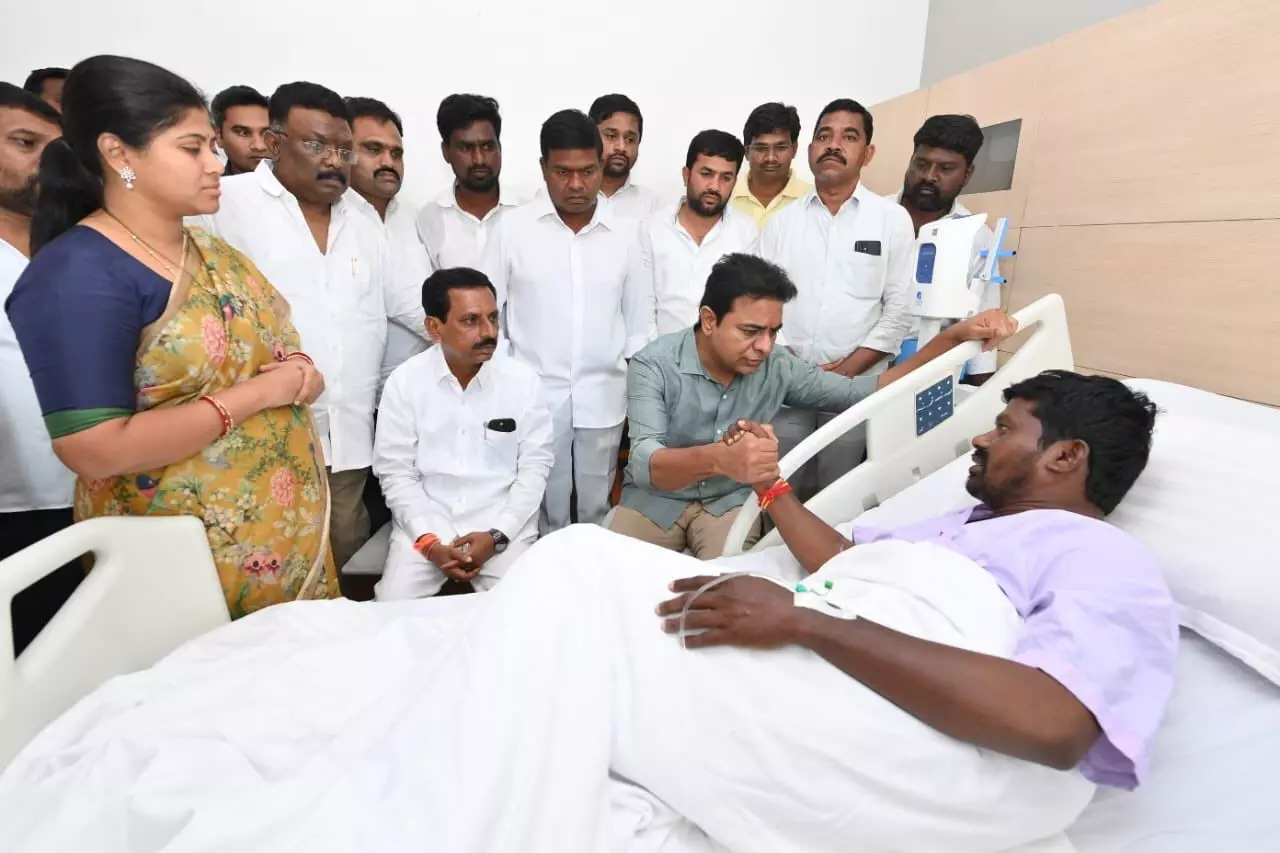 KTR, Harish Rao condemn attack, visit injured Achampet MLA Guvvala Balaraju at Apollo hospital