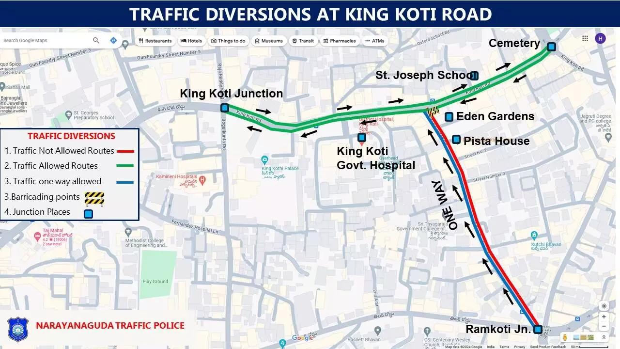 Hyderabad police enforce traffic diversions in Narayanaguda for two projects from April 5 to May 5