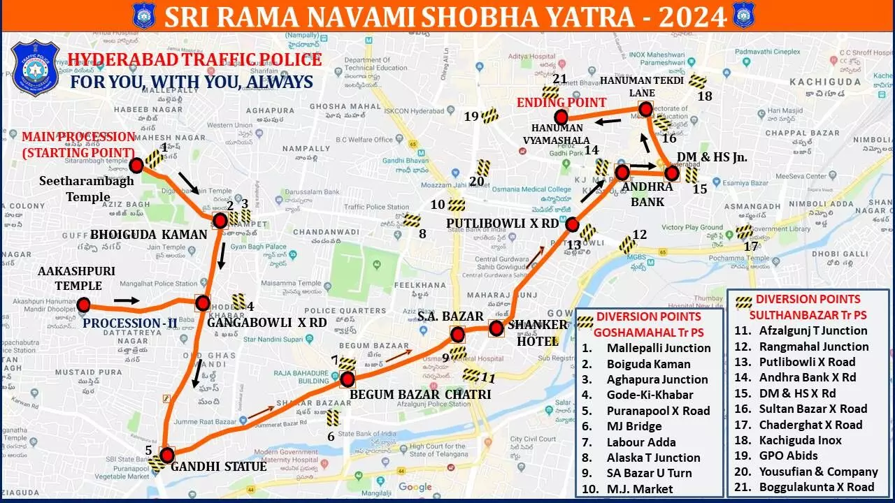 City police impose traffic diversions for Sri Rama Navami Shobha Yatra on April 17